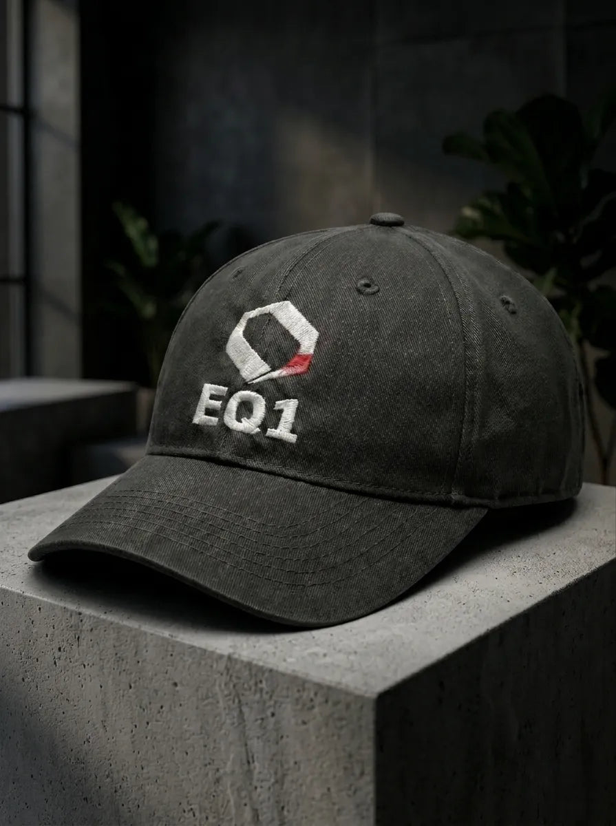 Equilibrium Signature Icon Baseball Cap — Charcoal Grey & White